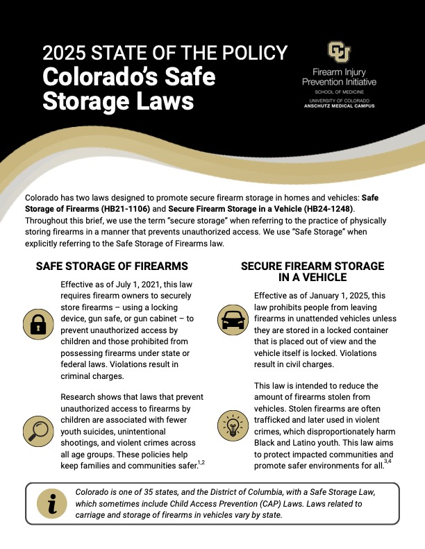 Cover page of 2025 State of the Policy Colorado's Safe Storage Laws