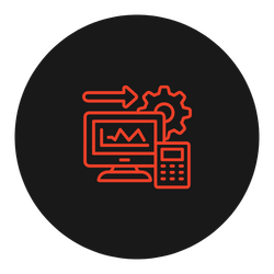 Equipment icon outlined in red in front of a black circle