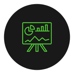 Poster with data in green in front of a black circle.