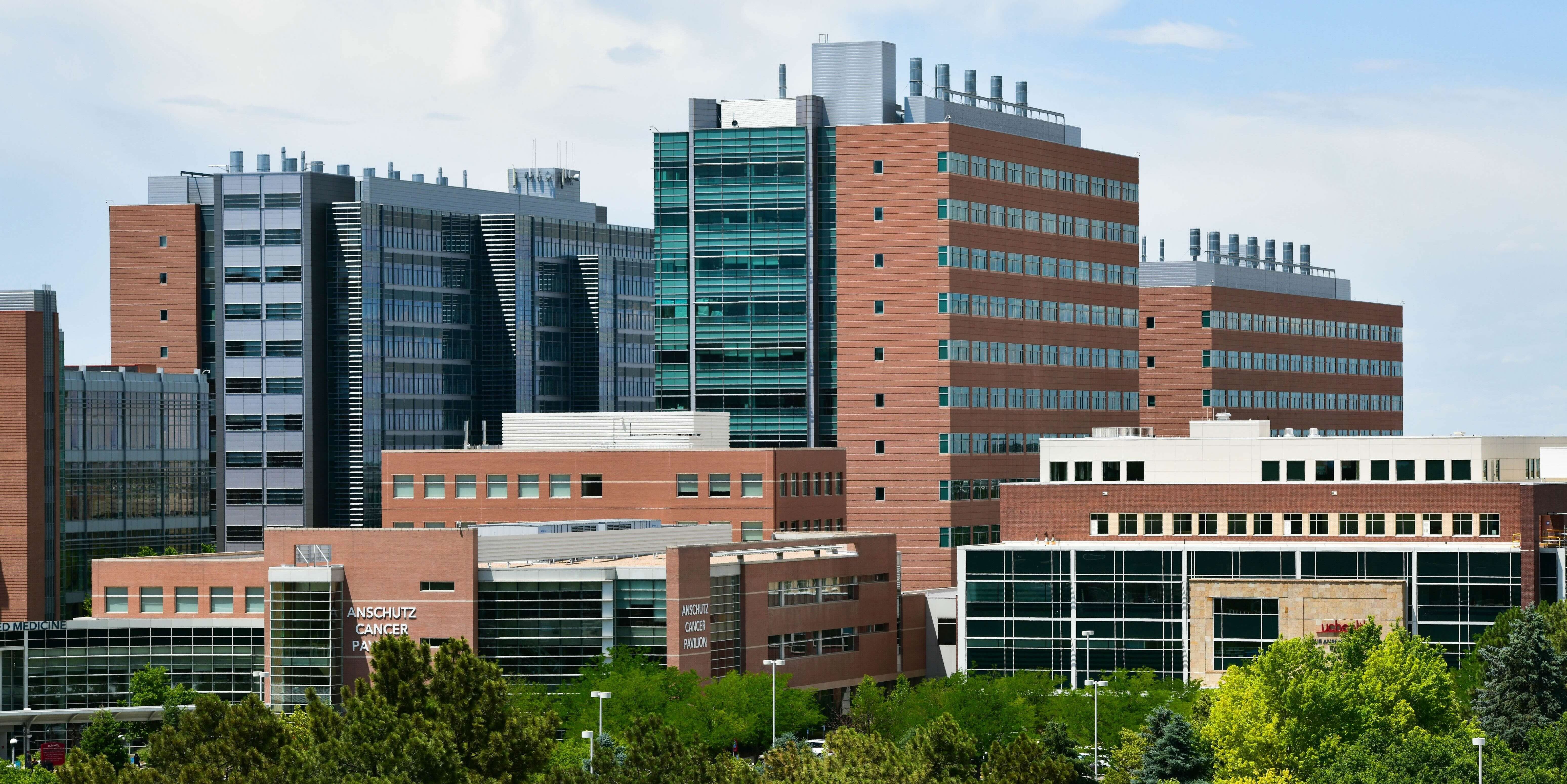 An aerial photograph of the Rocky Mountain Lions Eye Institute and some of the Anschutz campus