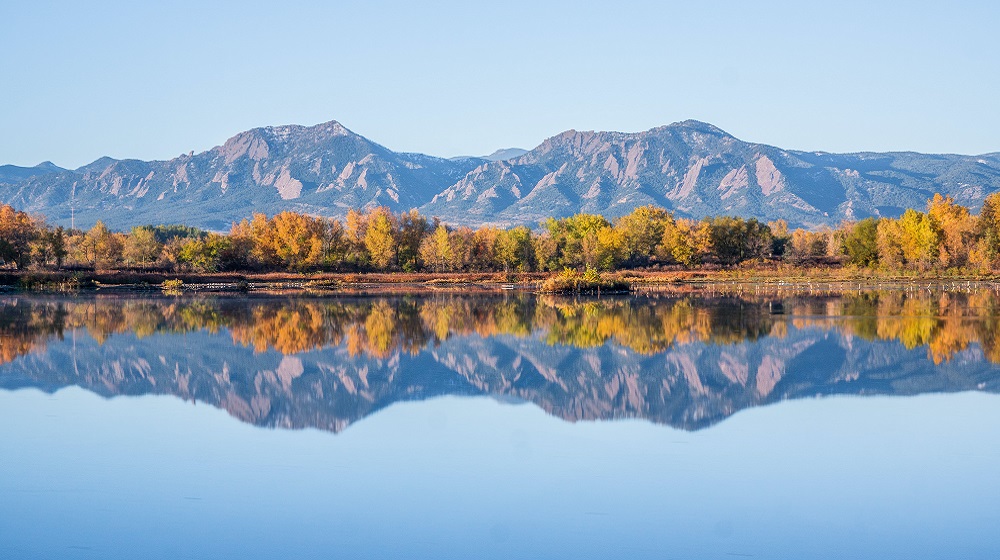 Photo of reservoir with mountain back drop.