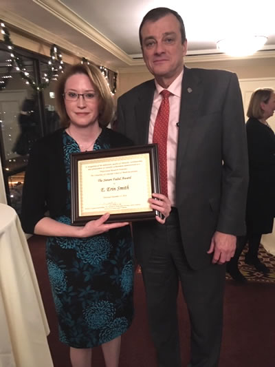 Erin Smith receiving the Steven Fadul Award (edited)