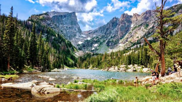 Rocky Mountain National Park, lake surrounded by mountains and pine trees