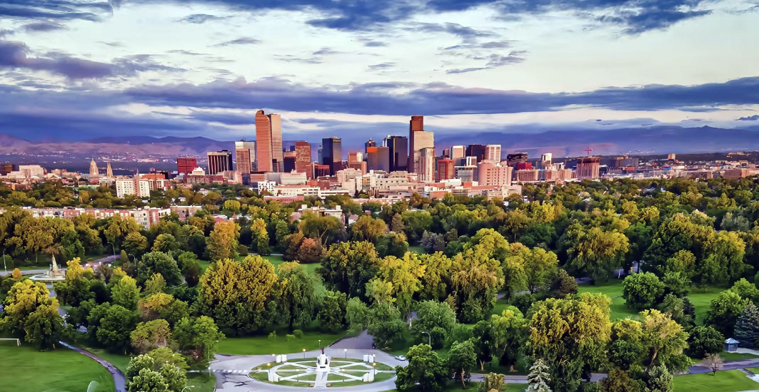 city scape geratrics View of Denver with clouds