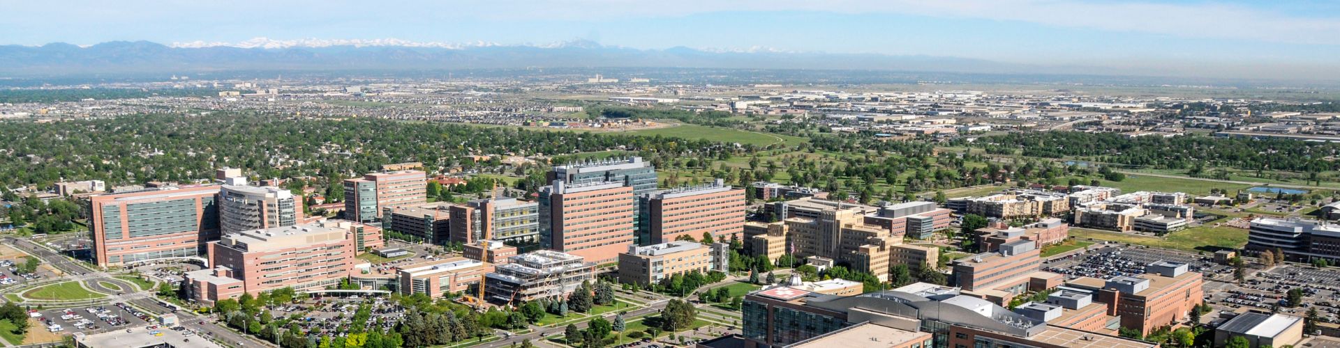 View of CU Anschutz Medical Campus and the Rocky Mountains