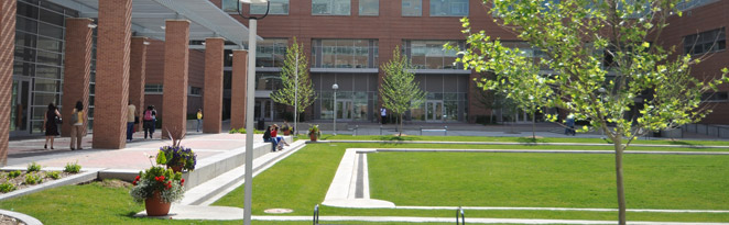 Quadrangle in front of Ed-2 North Grassy quadrangle in front of the Ed-2 North building on the Anschutz Medical Campus