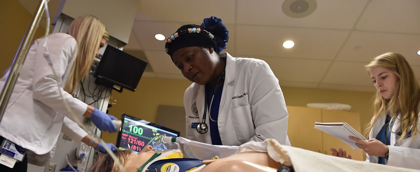 PA students practicing skills in a simulation