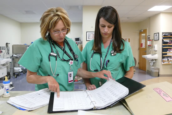 Preceptor reviewing medical records with a PA student