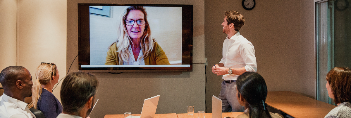 Group participating in a virtual meeting