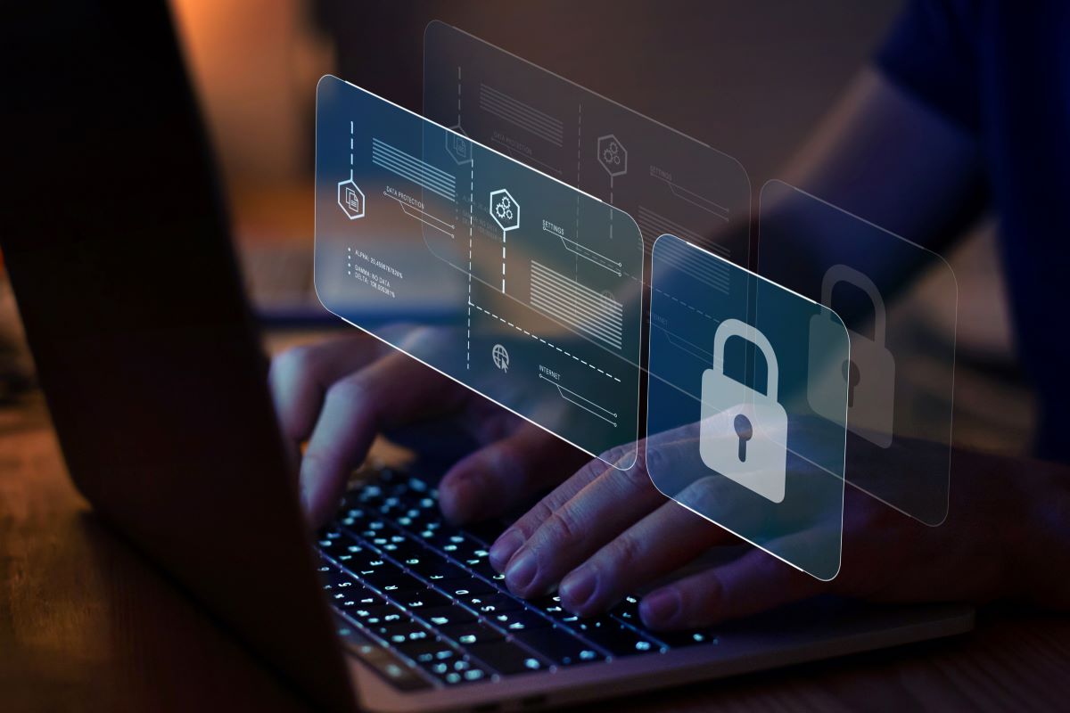 Image of a laptop with a virtual security lock