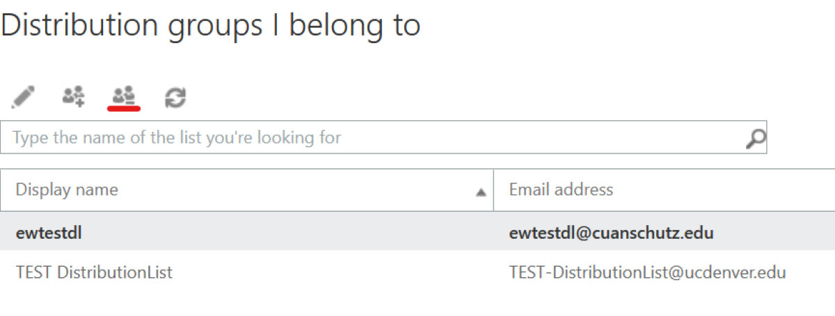 Screenshot highlighting the third tab option to view the groups a user belongs to in a list.