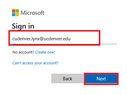 login to email Screenshot of the email login screen with the Next button highlighted.