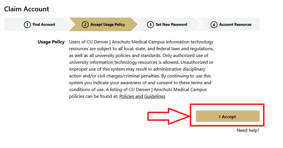 Step 2 usage policy Claim account step 2 accept the usage policy.