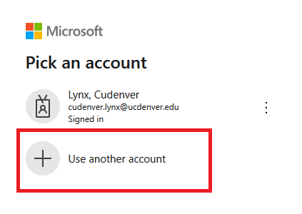 use other account Screenshot of the option to add another account to Outlook.